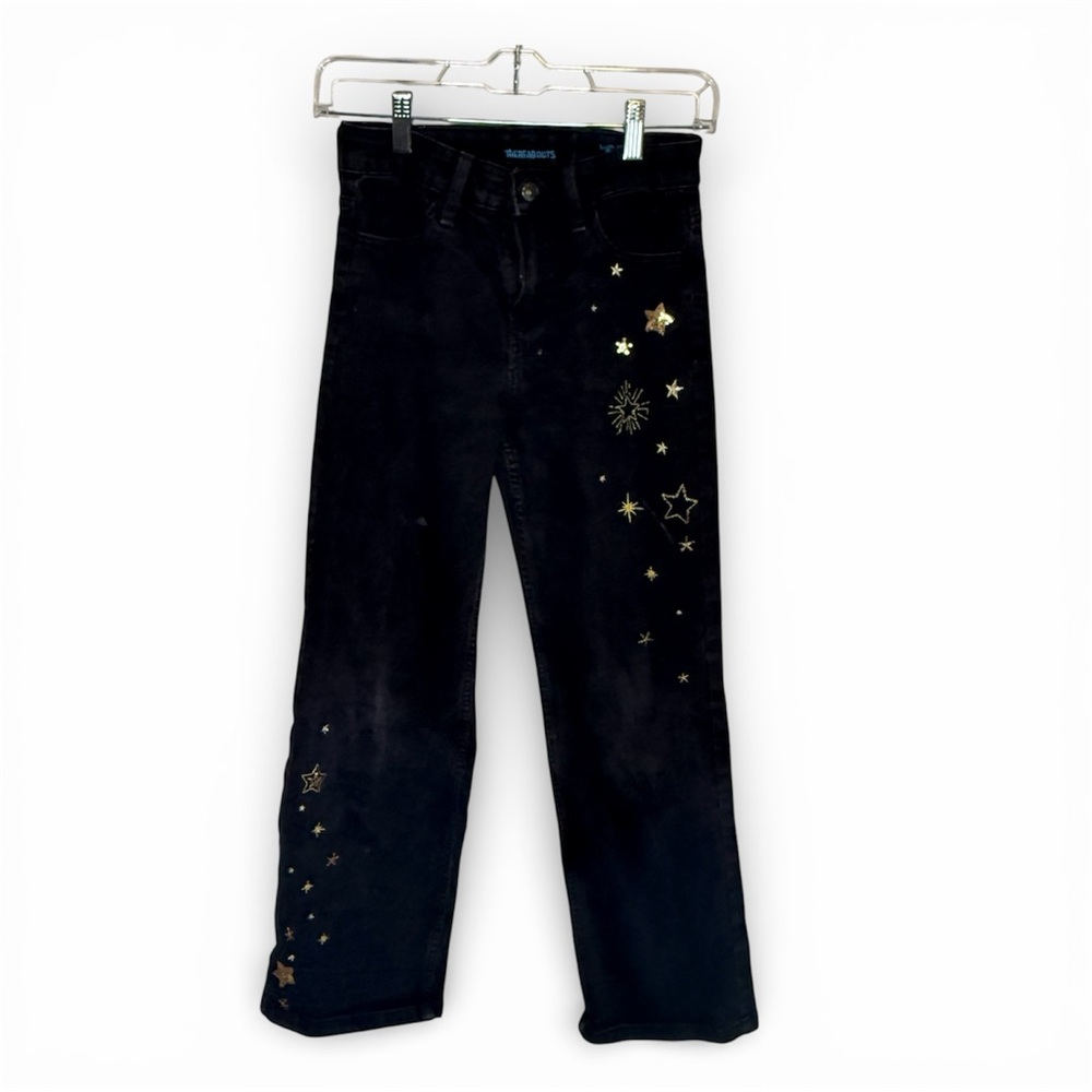 Girls Black & Gold Wide Leg Embellished Jeans Size 12